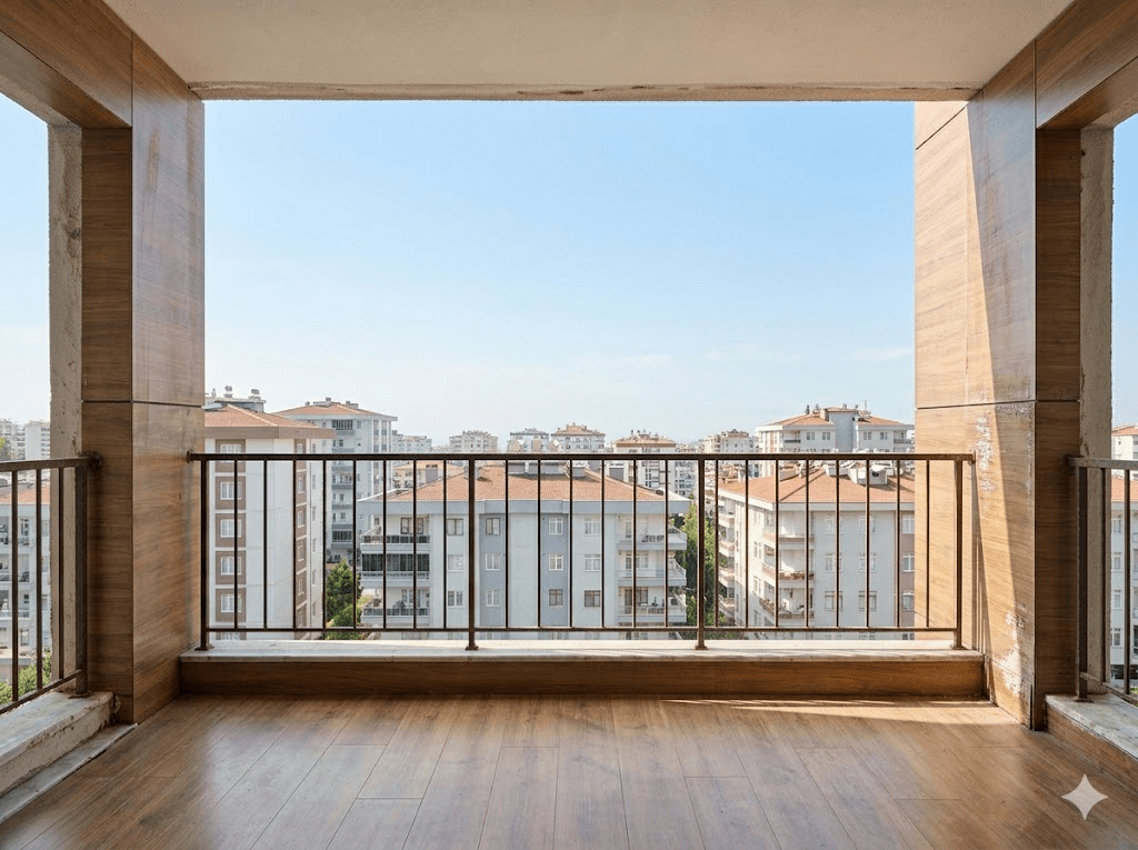 ÖNCE — eski korkuluklu açık balkon